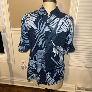 Ralph Lauren Blue Leaf Print Casual Button Down Shirt